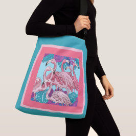 Stomme roze flamingos op roze en munt crossbody tas