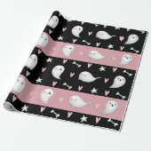 Stomme roze gestript geesten Harten en Botten Kind Cadeaupapier (Uitgerold)