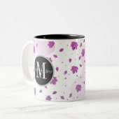 Stomme roze najaarbladeren toevoegen Jouw naam Tweekleurige Koffiemok (Voorkant links)