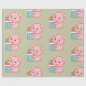 Stomme roze piglet met cadeaudoos cadeaupapier (Vlak)