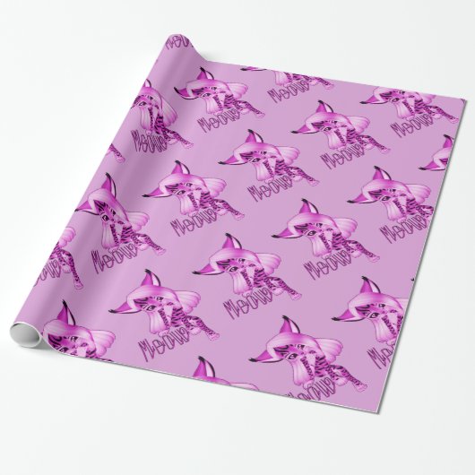 Stomme roze tijgerkattenpapier cadeaupapier (Uitgerold)