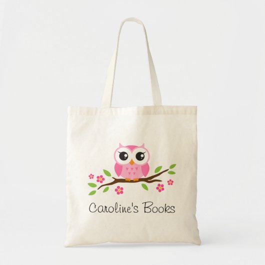 Stomme roze uil op bijbehorend gepersonaliseerd bi tote bag (Voorkant)