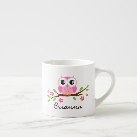 Stomme roze uil op tak klantgerichte naam espresso kop (Rechts)
