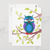 Stomme slaperige uil op een cartoon briefkaart (Voorkant / Achterkant)