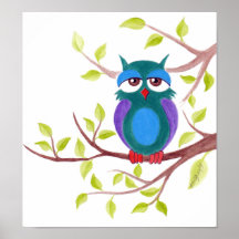 Stomme slaperige uil op een Cartoon schilderij