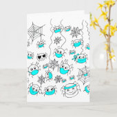 Stomme spinnen in Face maskers Grappig Cartoon Kaart (Gele Bloem)