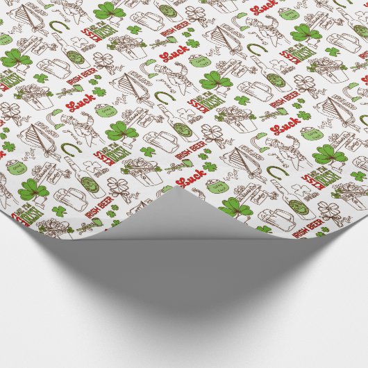 Stomme St. Patrick Symbols Illustratie Doodle Styl Cadeaupapier (Hoek)