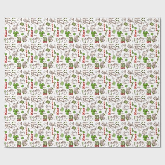 Stomme St. Patrick Symbols Illustratie Doodle Styl Cadeaupapier (Vlak)