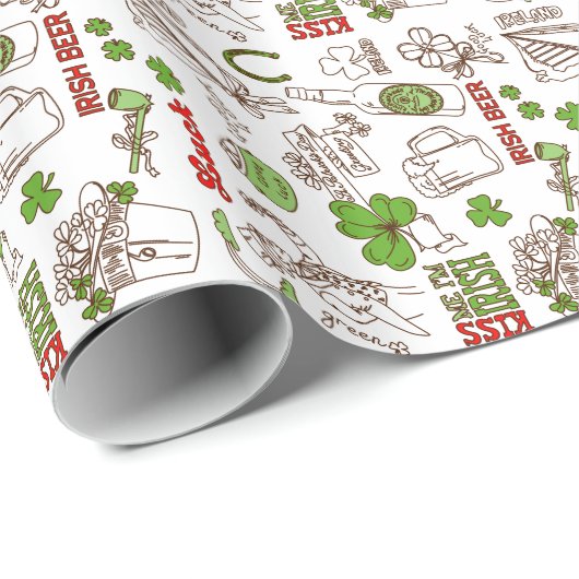 Stomme St. Patrick Symbols Illustratie Doodle Styl Cadeaupapier (Rol Hoek)