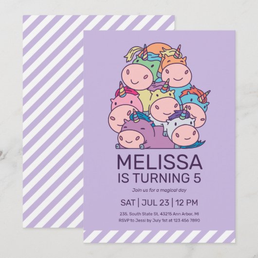 Stomme stapel Unicorns Paarse Kinderen van zaterda Kaart (Voorkant / Achterkant)