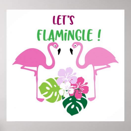 Stomme strandhuis laten flamingo poster (Voorkant)