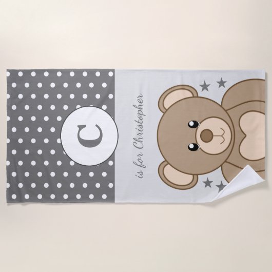 Stomme teddy polka sterren grijs en wit strandlaken (Voorkant)
