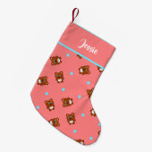 Stomme teddyberen op roze kleine kerstsok (Voorkant (Hangend))