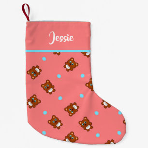Stomme teddyberen op roze kleine kerstsok