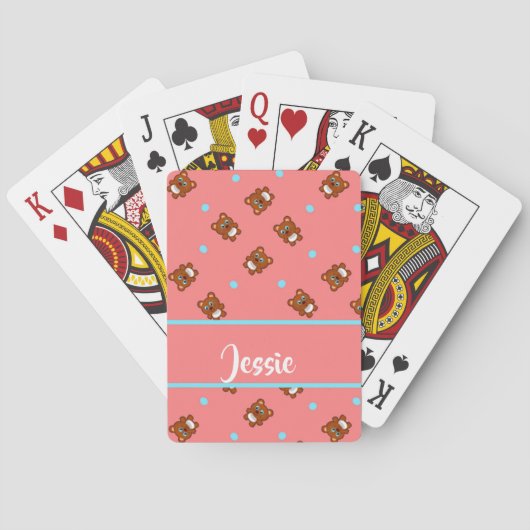 Stomme teddyberen op roze pokerkaarten (Achterkant)