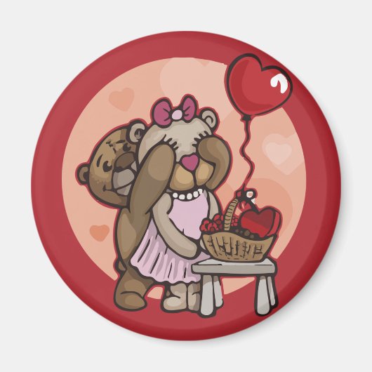 Stomme teddykoppel in rode magneet (Voorkant)