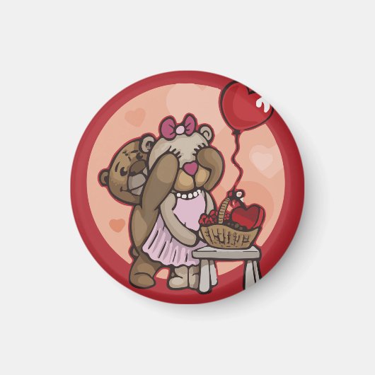 Stomme teddykoppel in rode magneet (Voorkant)