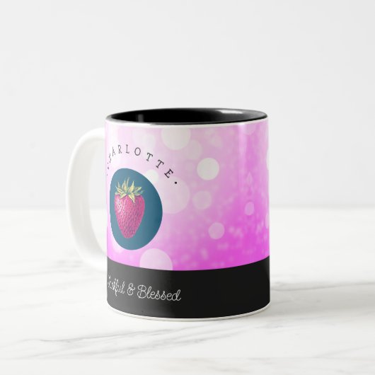 Stomme Thankful en Blessed Strawberry Voeg Jouw na Tweekleurige Koffiemok (Voorkant links)