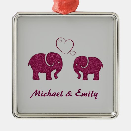 Stomme trendy olifant uit liefde gepersonaliseerd metalen ornament (Voorkant)