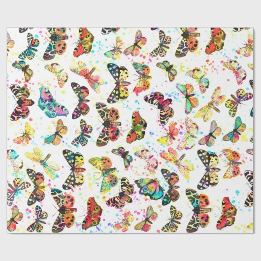 Stomme trendy waterverf splatters butterflies cadeaupapier (Vlak)