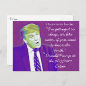 Stomme Trump citeert Insuline Opmerkingen uit deba Briefkaart (Voorkant / Achterkant)