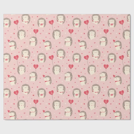 Stomme valentijnen egel met hart op roze cadeaupapier (Vlak)