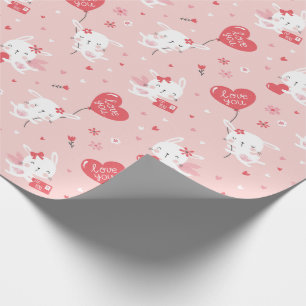 Stomme Valentijnse bunnies met roze ballonnen Cadeaupapier