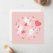 Stomme Valentijnse bunny angels op roze Notitiekaartje (Voorkant / Achterkant in situ)
