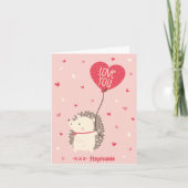 Stomme Valentijnse egel met ballonroze Feestdagen Kaart (Voorkant)