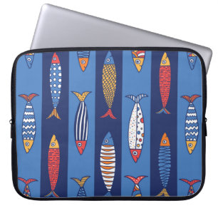 Stomme vis. Kinder achtergrond. Naadloos patroon Laptop Sleeve