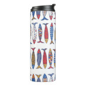 Stomme vis. Kinder achtergrond. Naadloos patroon. Thermosbeker (Gedraaid links)