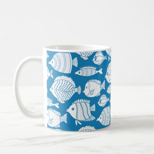 Stomme vis  set. Decoratieve illustratie. Co Koffiemok (Links)