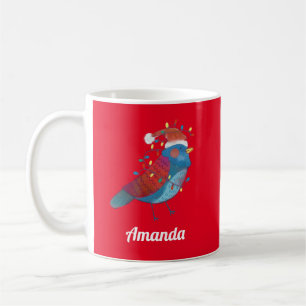 Stomme vogel met kerstlichten koffiemok