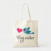 Stomme vogel met liefdeshart grote zus tote bag (Voorkant)