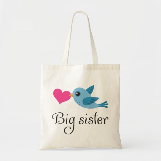 Stomme vogel met liefdeshart grote zus tote bag (Voorkant)