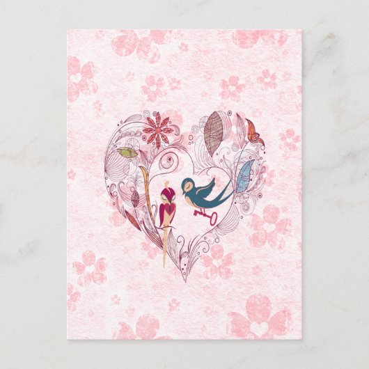 Stomme vogels met de sleutel tot liefde briefkaart (Voorkant)