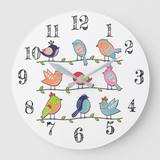 Stomme vogels op een draadwandklok grote klok (Voorkant)