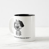 'Stomme vragen schaden mijn hoofd' fluff Dog. Tweekleurige Koffiemok (Voorkant links)