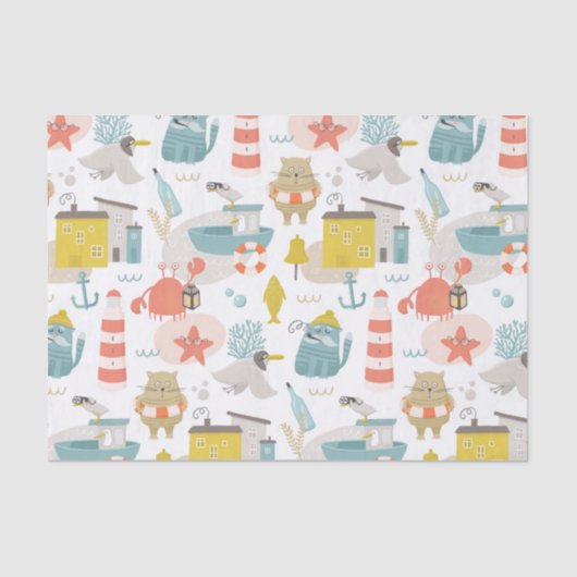 Stomme vreemde zeemdieren. Zee kinder patroon Tissuepapier (Voorkant)