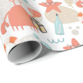 Stomme vreemde zeemdieren. Zee krab, zeester Cadeaupapier (Rol Hoek)