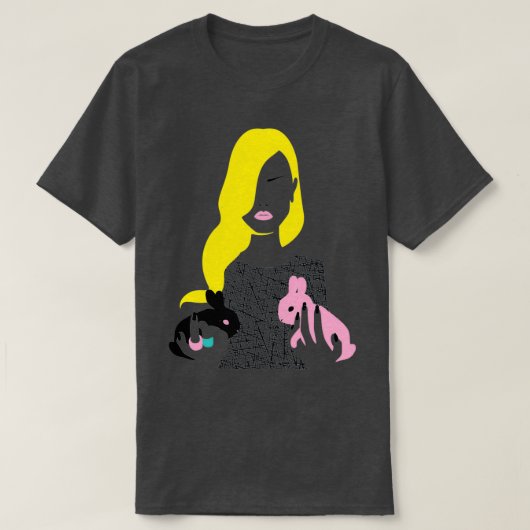 Stomme vrouw met twee konijnen gemini horoscop t-shirt (Design voorkant)