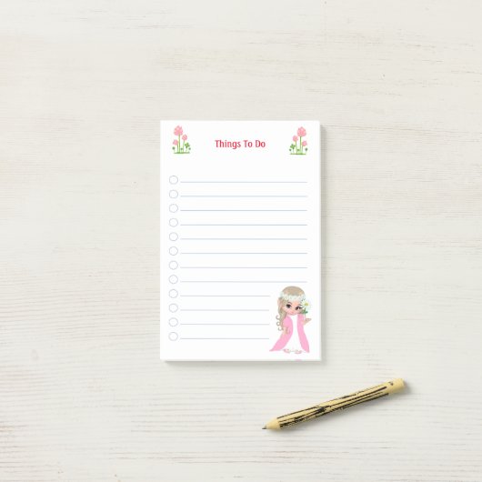 Stomme vuile en roze bloemen dingen om opmerkingen post-it® notes (Op bureau)