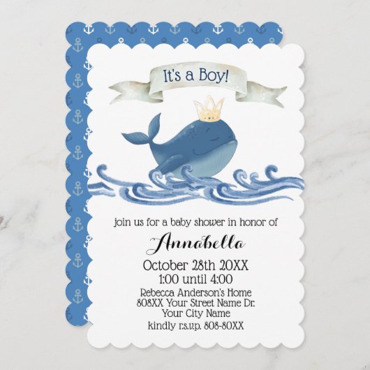 Stomme walvis met Prince Crown Nautical Theme Kaart (Voorkant / Achterkant)