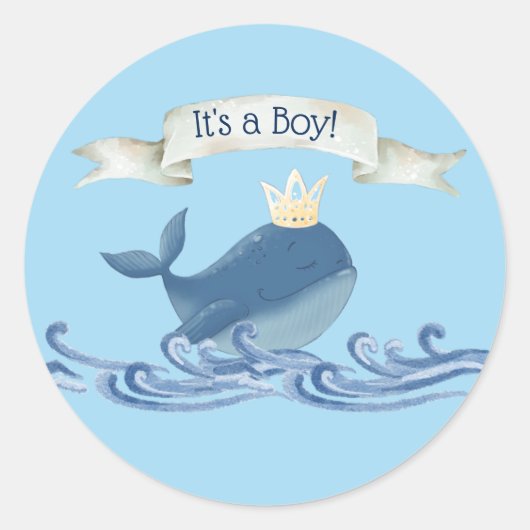 Stomme walvis met Prince Crown Nautical Theme Ronde Sticker (Voorkant)