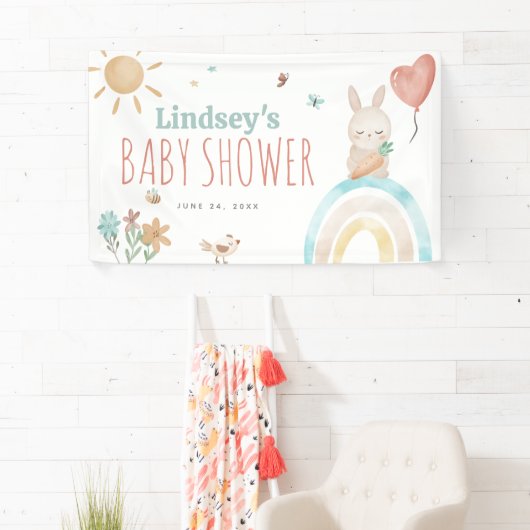 Stomme Waterverf Bunny Gender Neutral Baby shower Spandoek (Insitu)