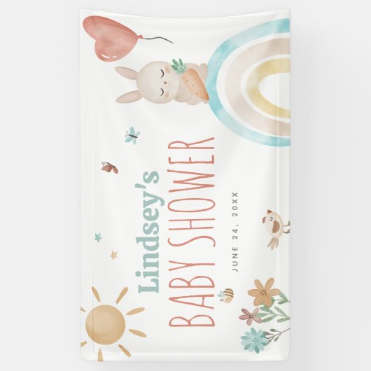 Stomme Waterverf Bunny Gender Neutral Baby shower Spandoek (Verticaal)