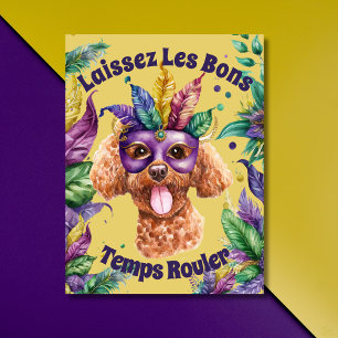 Stomme Waterverf Podle met masker Mardi gras Briefkaart