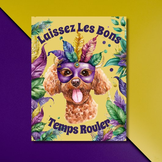 Stomme Waterverf Podle met masker Mardi gras Briefkaart