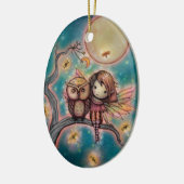 Stomme Whimsical Fairy with Owl and Fireflies Keramisch Ornament (Links)