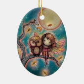 Stomme Whimsical Fairy with Owl and Fireflies Keramisch Ornament (Achterkant)